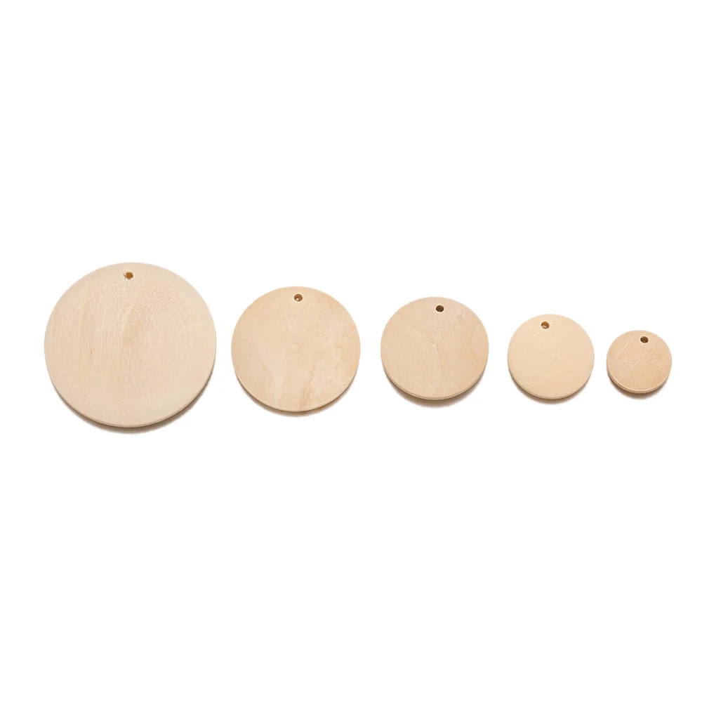 20pcs Blank Flat Round Wood For DIY Earring Tags Pendant Keychain Paintable Craft Jewelry Findings Making Supplies Accessories