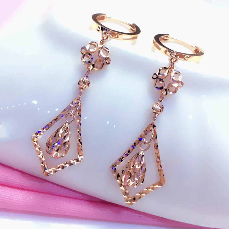 

585 purple gold 14K rose gold drop earrings for women classic light luxury exquisite wedding high jewelry for girlfriend