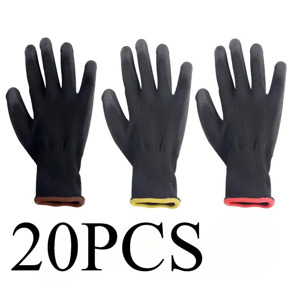20 Stück schwarze PU-beschichtete Handschuhe, Nylon-Polyurethan-Handschuhe, rutschfest, langlebig, atmungsaktiv, Holzarbeiten, Outdoor-Arbeit, Automobilreparatur