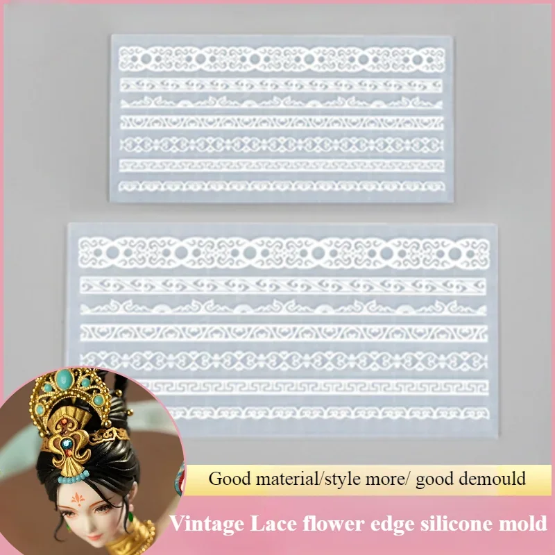 Retro Lace Flower Edge Silicone Mold Handmade DIY Polymer Clay Model Animation Doll Headwear Clothing Accessories Making Mould