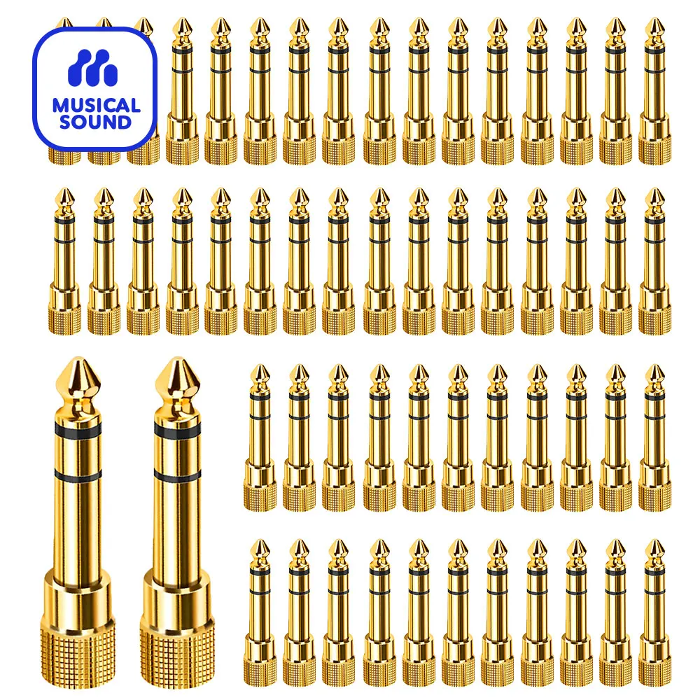 4/8/12/50Pcs Stereo Audio Adapter Plug Gold-Plated Pure Copper 6.35mm (1/4 inch) Male to 3.5mm (1/8 inch) Female Headphone Jack