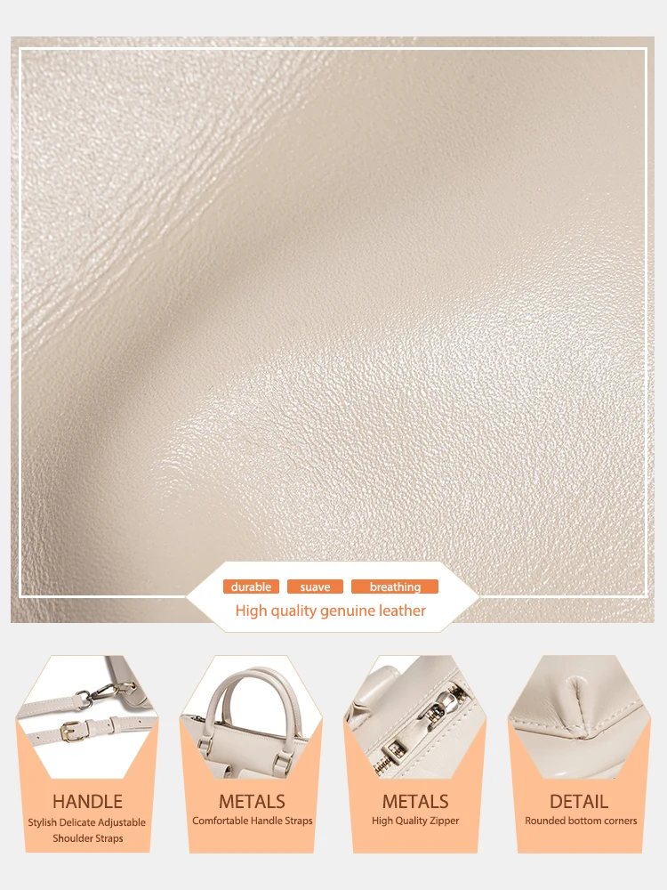 Zency Cowhide Leather Handbag Women Shoulder Bag Crossbody Multi-functional