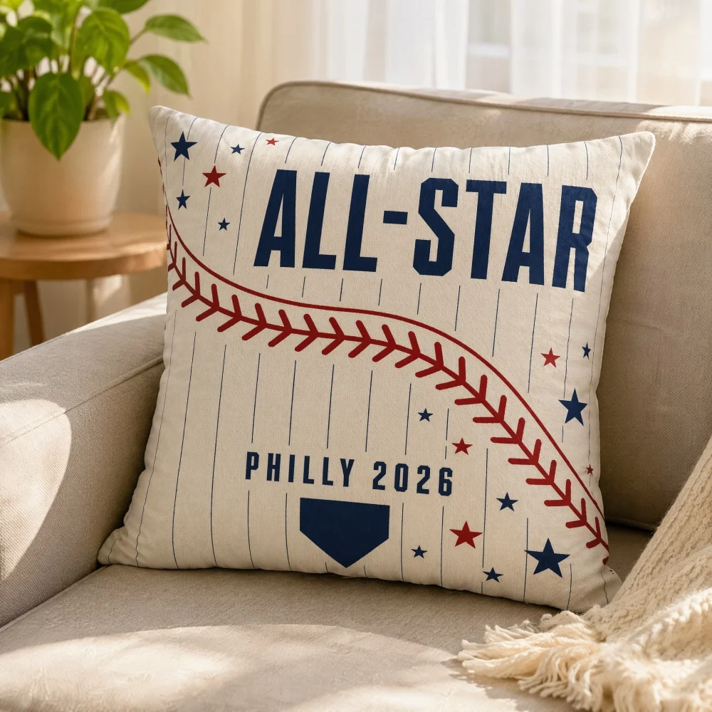 Vintage Red Blue Star Pinstripe Print Flannel Stuffed Throw Pillow Soft Complete Square Cushion Retro Sports Decor Pillow