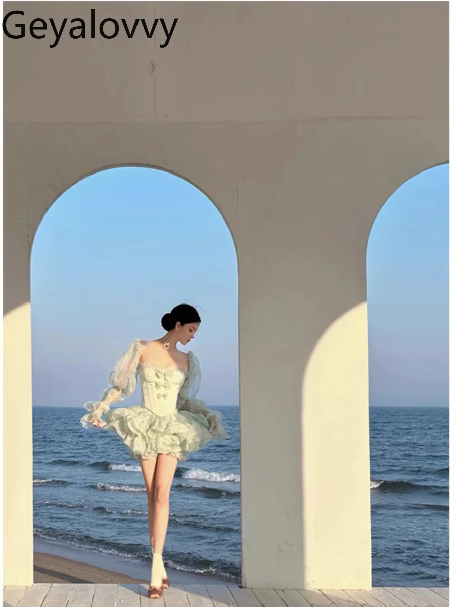 Terno de verão lolita estilo tubo superior e saia curta conjunto feminino arco francês cintura princesa high-end aniversário feminino conjuntos elegantes