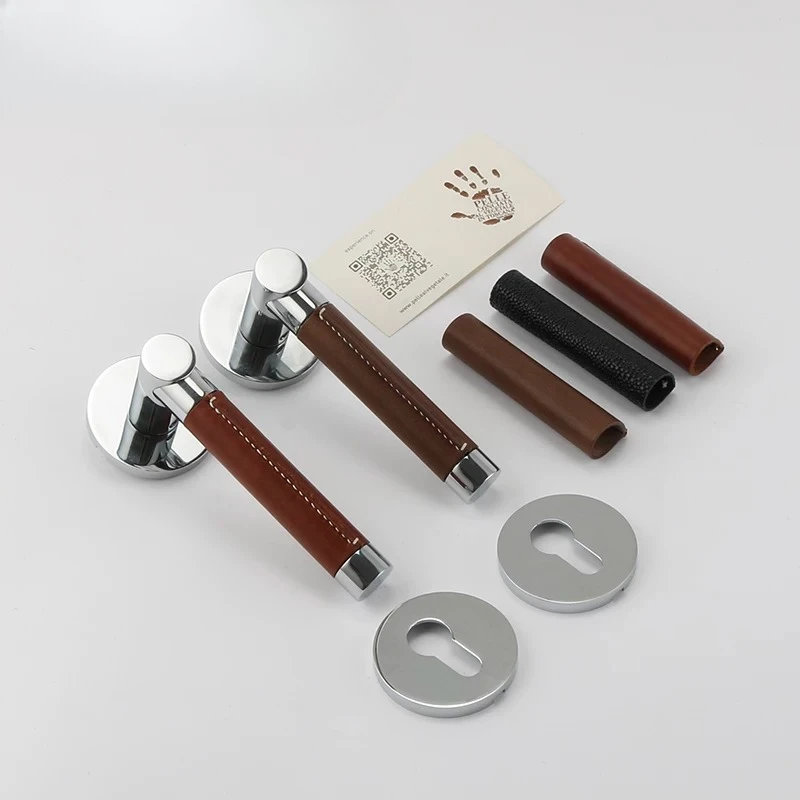 Italian Imported Genuine Leather Brass Lock British Retro Classic Silver Handle Nordic Light Luxury Magnetic Quiet Latch