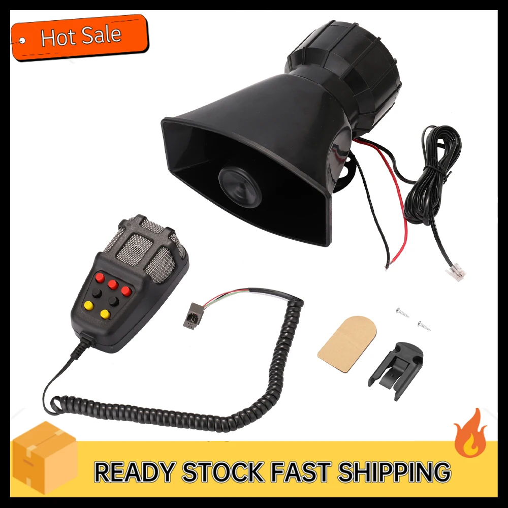 7-Tone Car Warning Siren Car Siren Horn Mic PA Speaker System Warning Amplifier Hooter 12V 80W 200dB