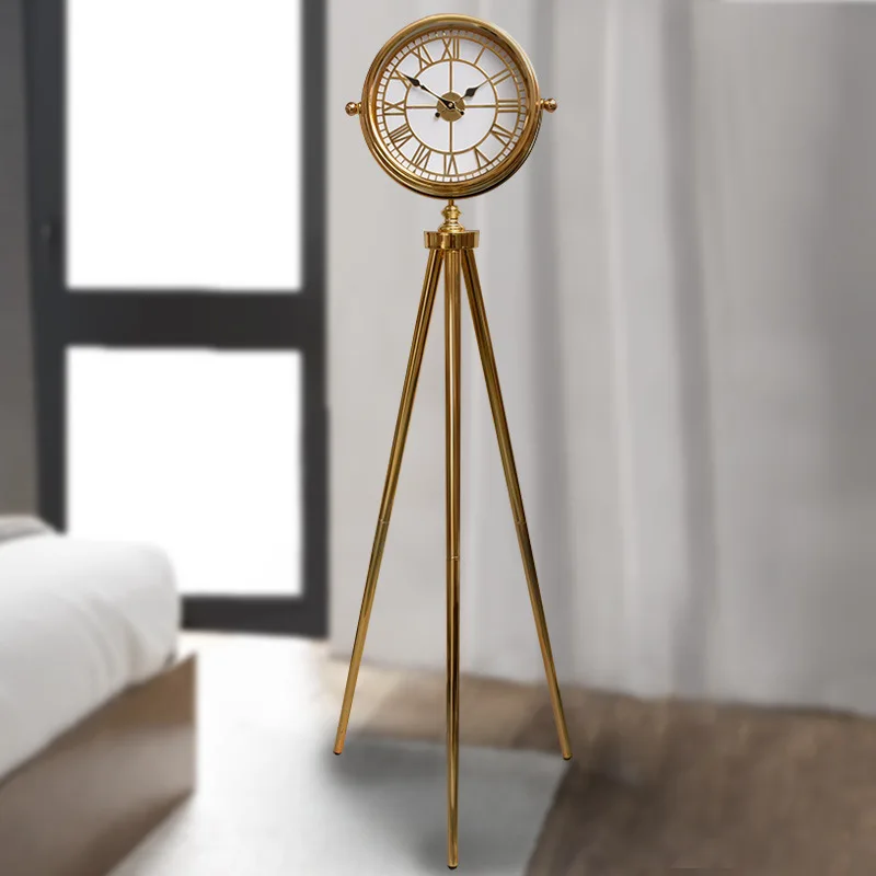 Villa living room light luxury floor clock luxury standing clock American tripod table clock gear rotating home ornament desktop