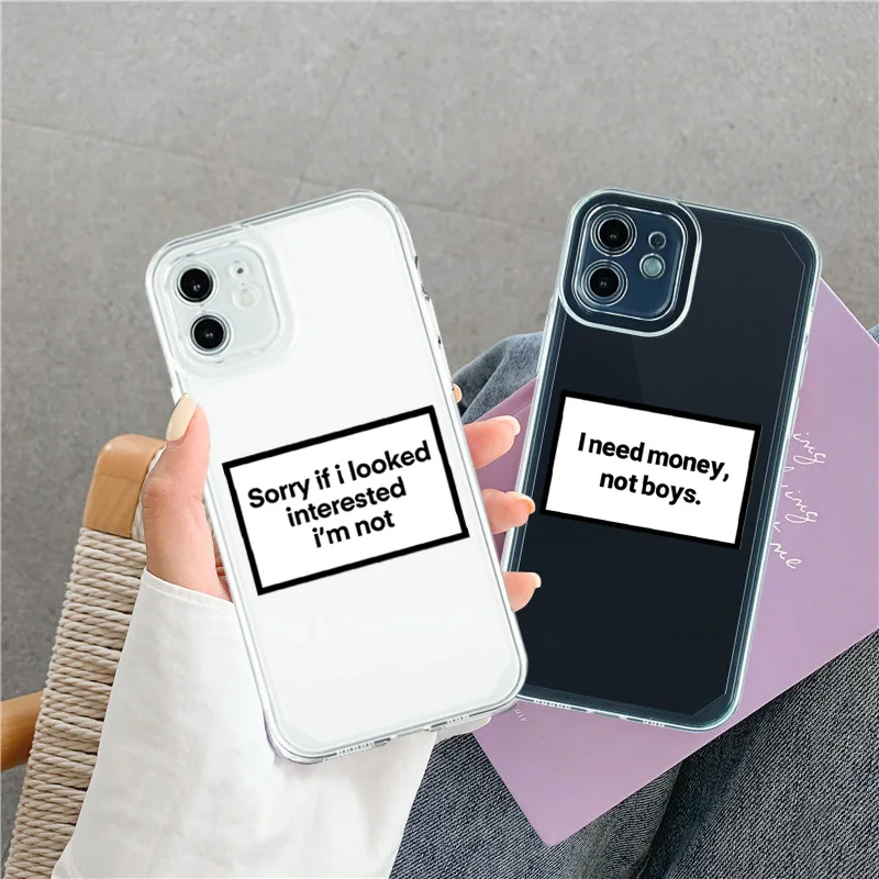 Transparent Funny Language Letters Phone Case for IPhone 11 12 13 14 15 Pro Max 8 Plus XS XR SE Soft Silicone Funda Light Cover