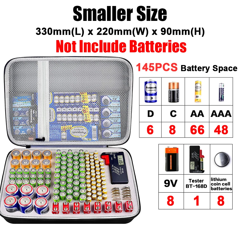 Portable Battery Tester BT-168D With Hard Shockproof Fireproof Storage AA/AAA/C/D/9V Battery Case Box Organizer Container Holder