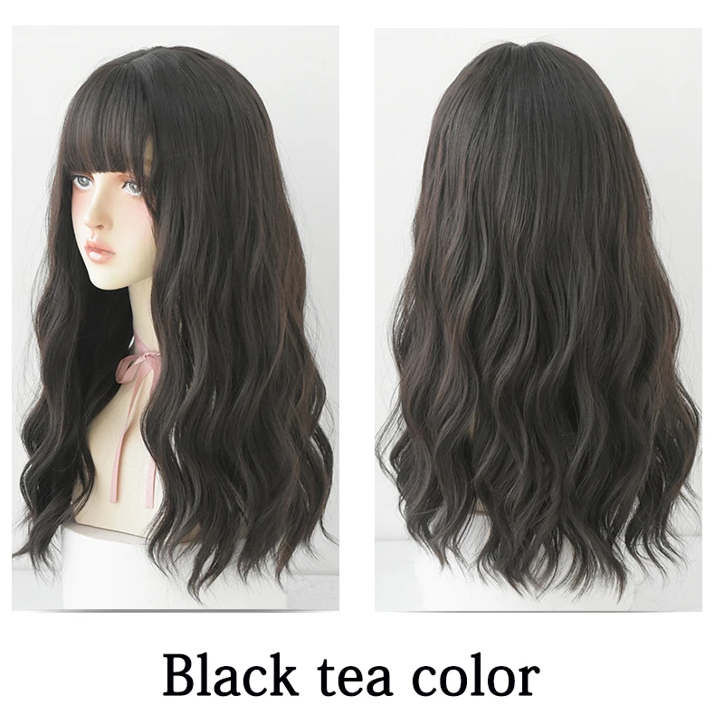 ลดล้างสต๊อก: ผมหยิกหยักศก 22 นิ้ว มีหน้าม้า ผมสังเคราะห์ธรรมชาติ เหมาะสำหรับงานปาร์ตี้ประจำวันของผู้หญิง วิกผมฮาโลวีน