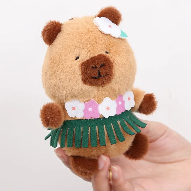 13cm Capybara Keychain Plush Stuffed Animal Toy Hawaiian Summer Swimming Ring Skateboard Accessory Gift for Kids Adults