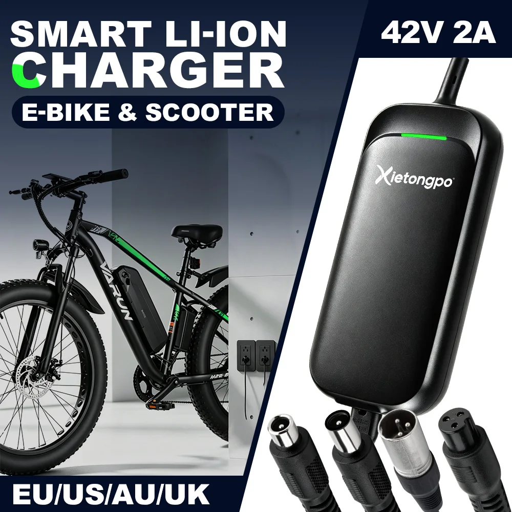 XIETONGPO 42V 2A Lithium Battery Charger for 36V 10S Li-ion Electric Bike Scooter Smart CC CV 84W Fanless Power Adapter 4 Adapter Cables Included US Plug AC 90-264V Input Short Circuit Overvoltage Reverse Polarity Protection DC Anti Spark