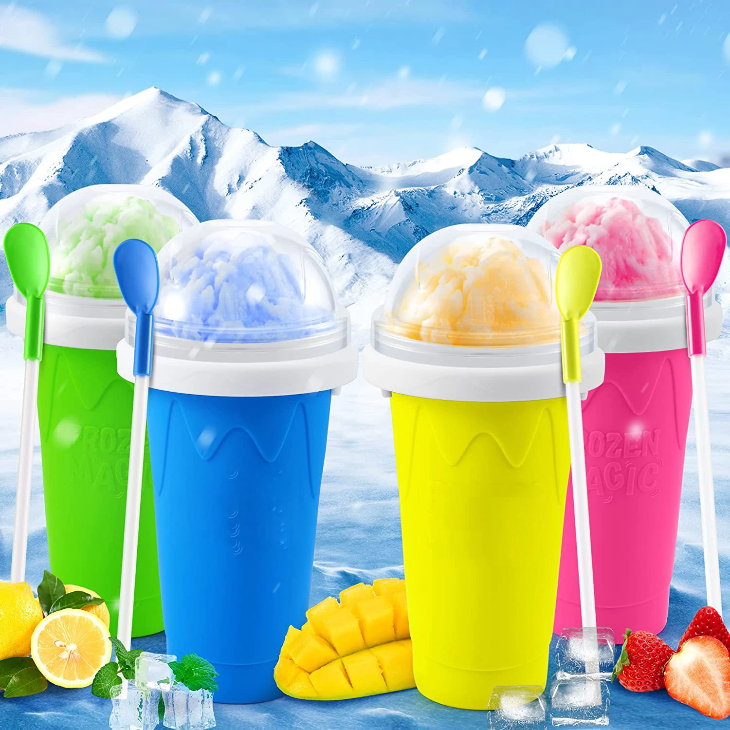 Máquina para hacer helados congelados de silicona, taza para apretar Diy, taza para hacer granizado, tazas mágicas para granizado, botella para