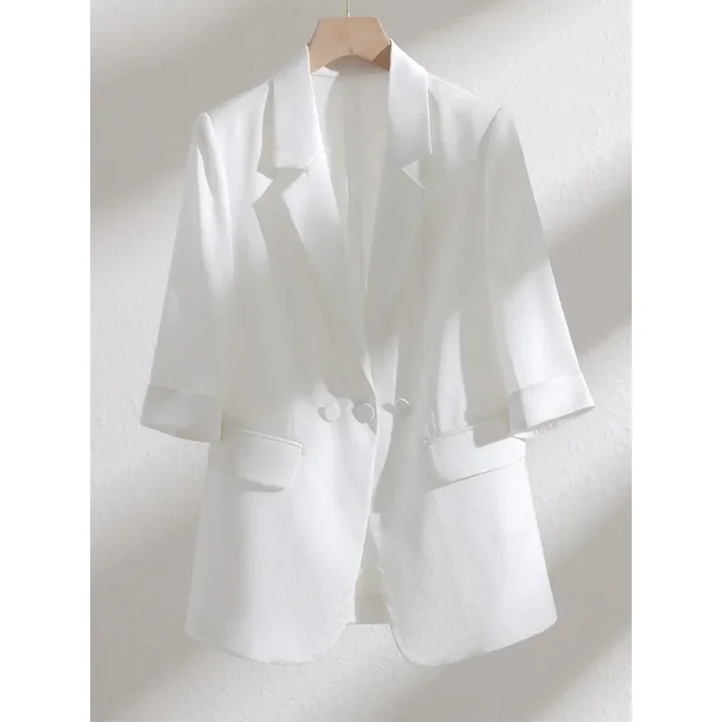 Blazer de meia manga para mulheres, branco, verde, preto, senhoras do escritório, roupas de trabalho, jaqueta formal, primavera, verão