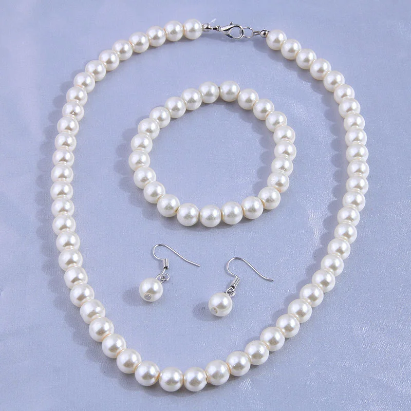 

3-Piece Faux Pearl Jewelry Set - Elegant Beaded Necklace, Bracelet & Earrings - Ideal for Parties & Gifts