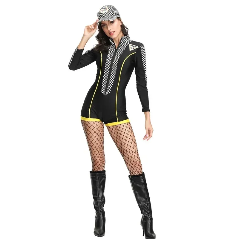 

Sexy Racer Girl Jumpsuit Halloween Women Super Race Car Driver Costume lf[5