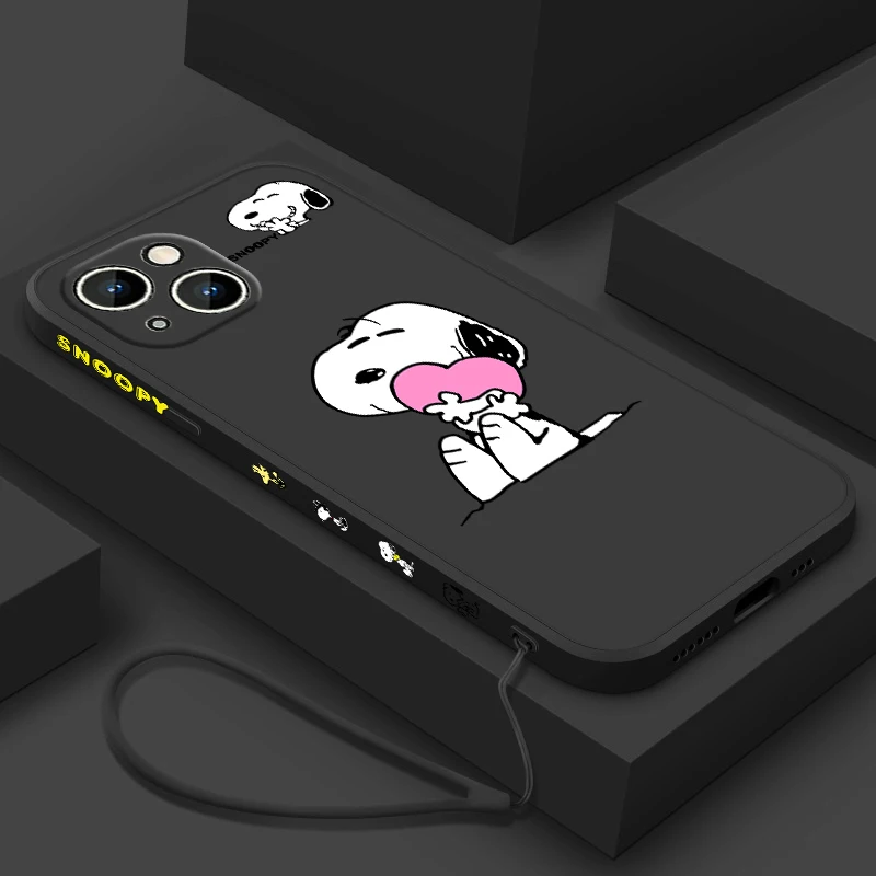 Мультяшный S-SnoopyS для Apple iPhone 15, 14, 13, 12, 11, XS, XR, X, 8, 7 Pro, Max Plus, мини-чехол для телефона с жидким левым шнуром