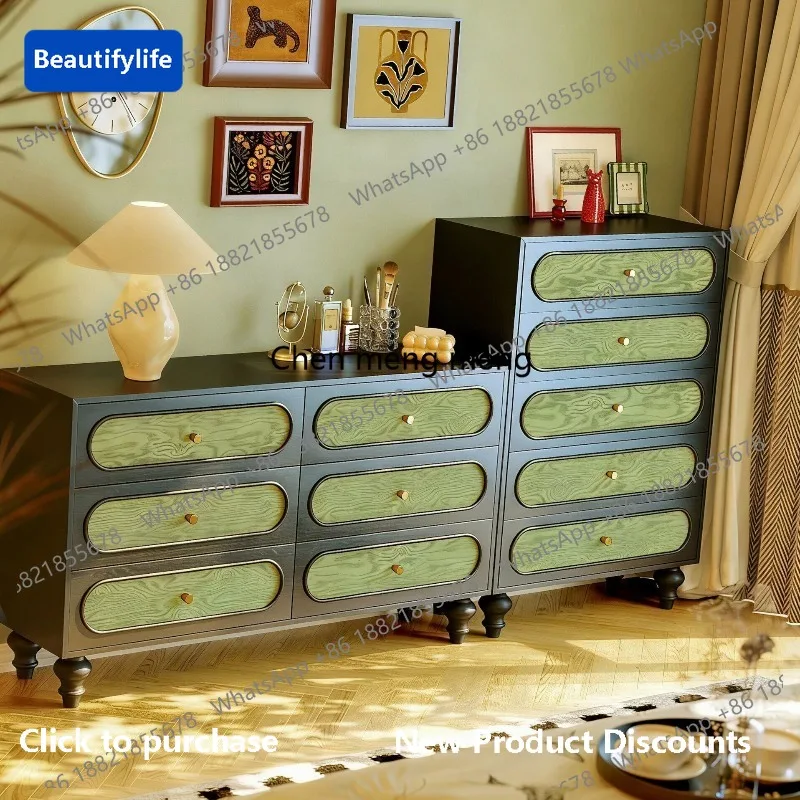 

CC French medieval tree tumor wood grain solid wood six chest cabinet living room entrance storage cabinet decorative locker