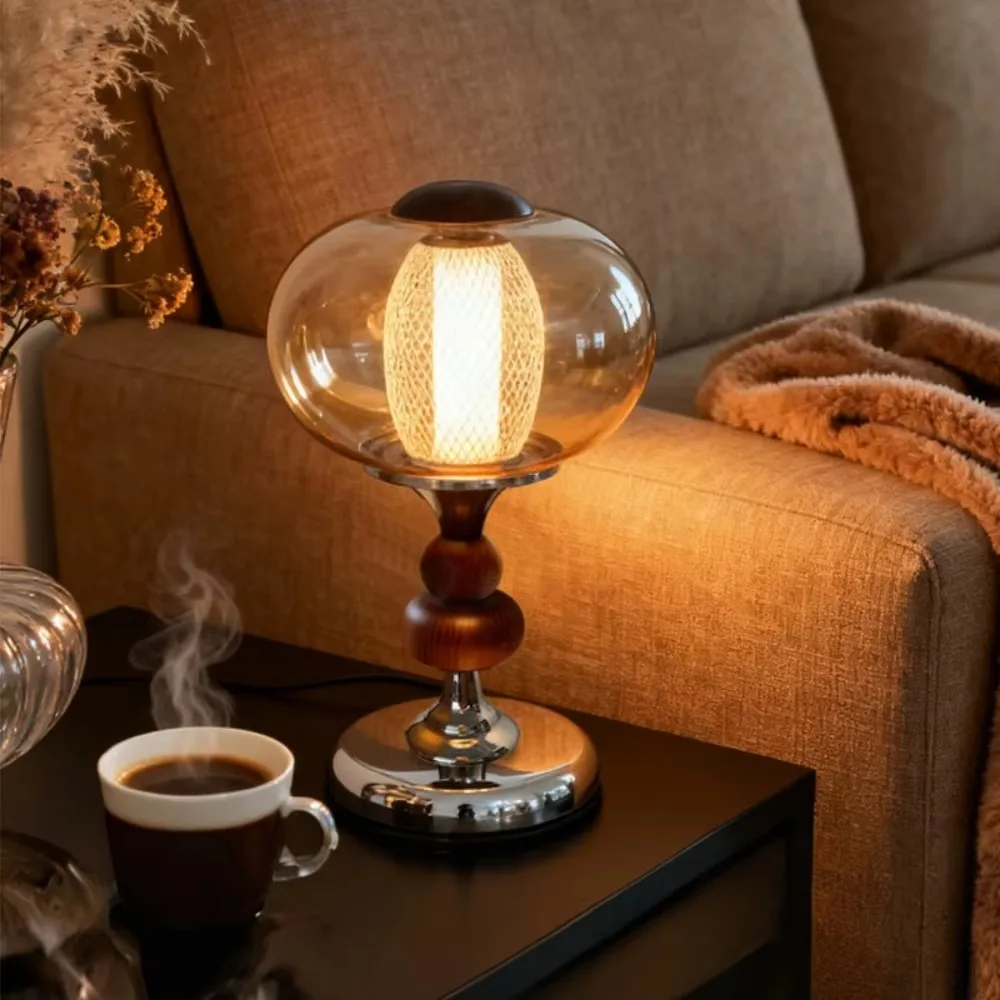 Rechargeable Touch Switch Desk Lamp Retro Solid Wood Palace Table Lamp  Study Bedroom Bedside Decorative Atmosphere Night Light