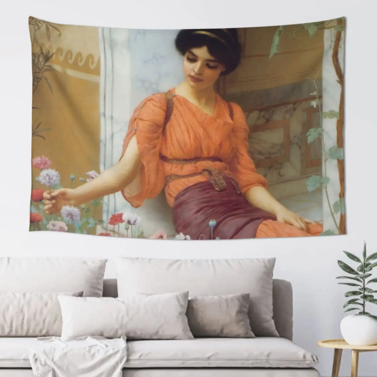 Summer Flowers - John William Godward Tapestry Room Decorator Decoration Wall Tapestry