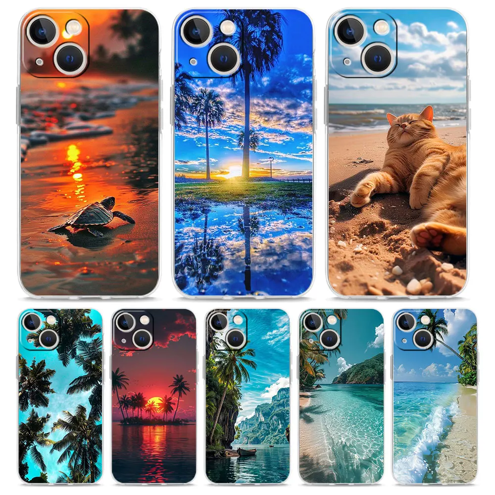

Summer Seaside Sunset Landscape Phone Case For iPhone 16 15 14 13 12 11 Pro Max Mini X XS SE 7 8 Plus 16E Shockproof Soft Cover