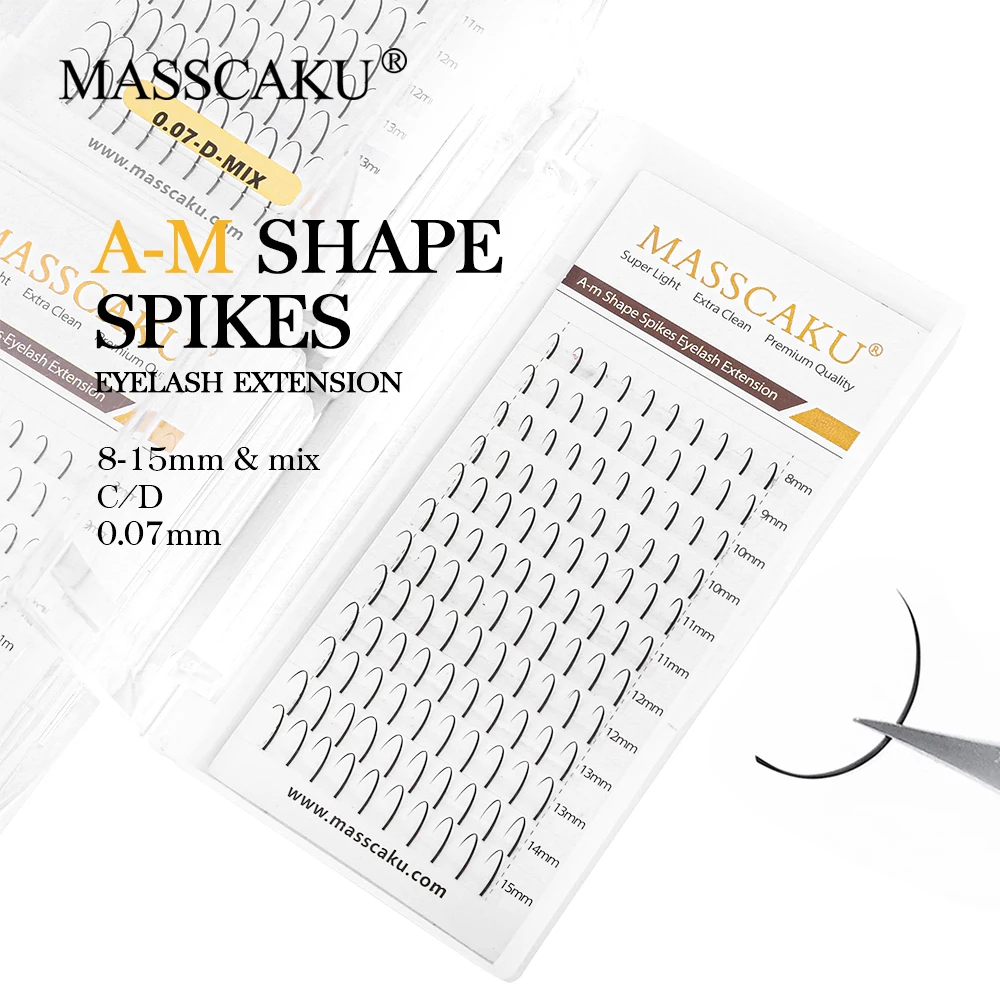 

MASSCAKU Wholesale 12 Rows Individual Fluffy False Lashes Extensions All Size A-M Shape Spikes Eyelashes for Salon Makeup Use