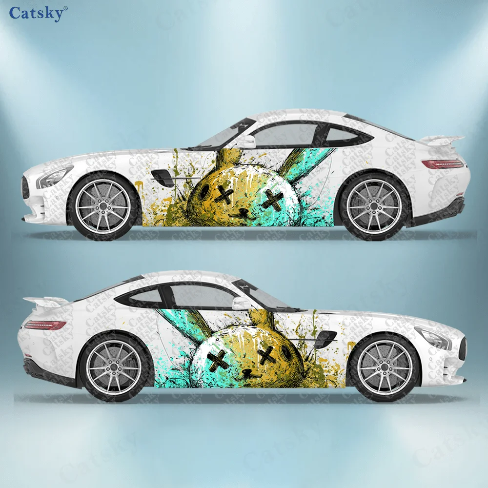 

X-line Splash Gradient Rabbit Car Side Sticker Decor, PVC Waterproof Scratch Resistant Decal, Car Protect, Auto Accessories Gift