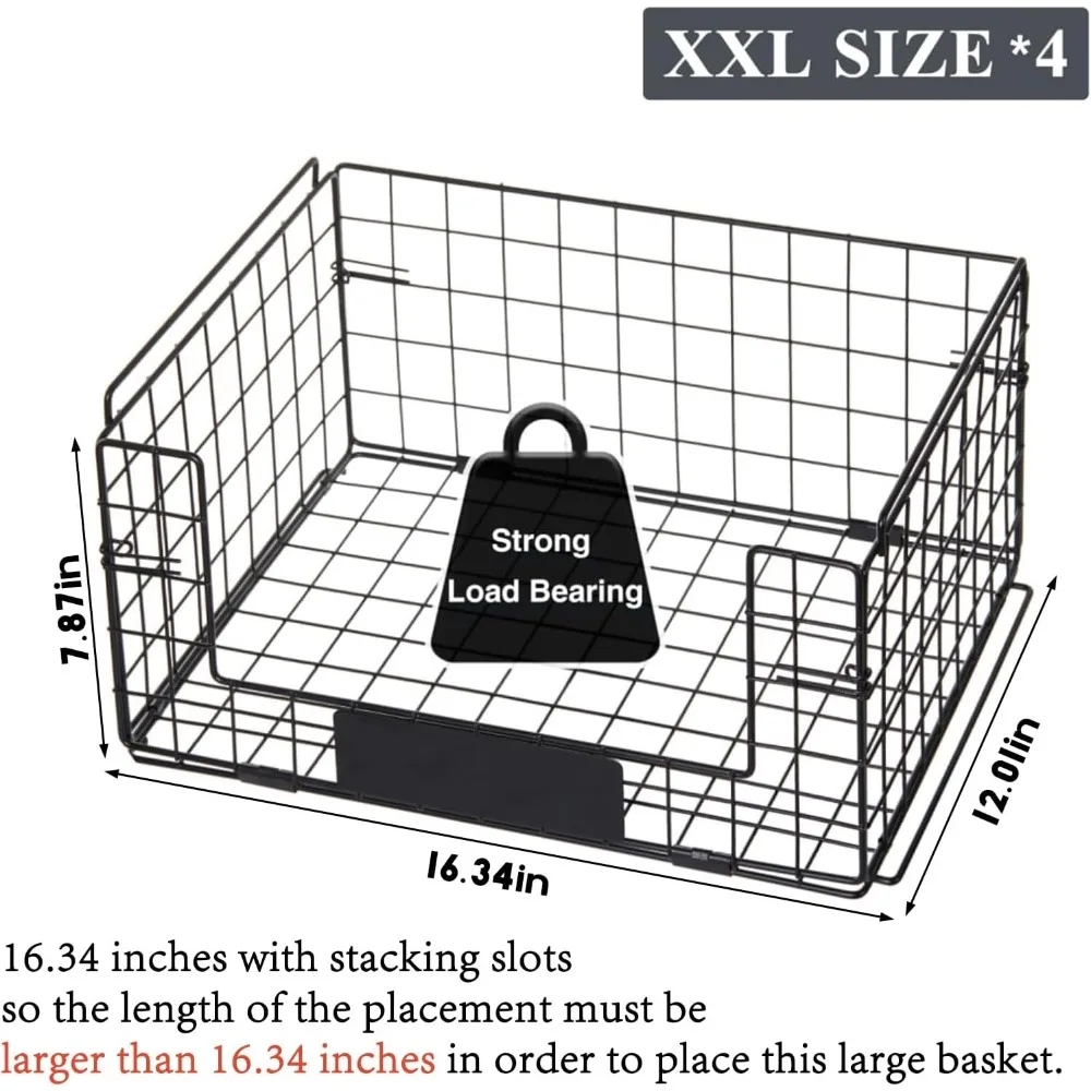 Cestas de alambre apilables XXL con asas para almacenamiento y organización de despensa, contenedores de Metal para aperitivos, frutas y verduras, paquete de 4