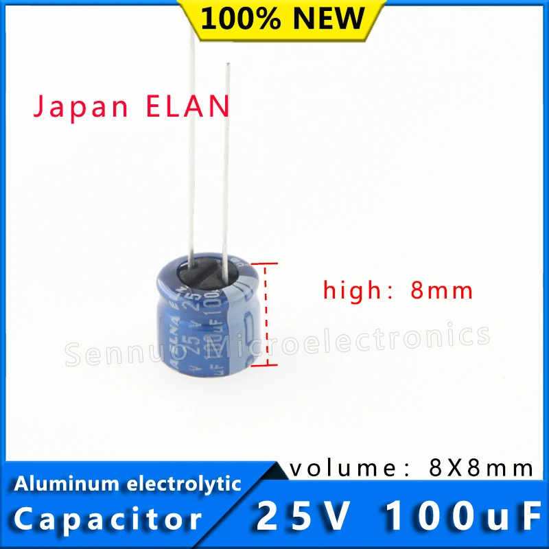 5 peças 100uf 25v novo capacitor japonês elna lanpao 25v 100uf 8x8mm amplificador de potência de áudio filtro capacitor eletrolítico