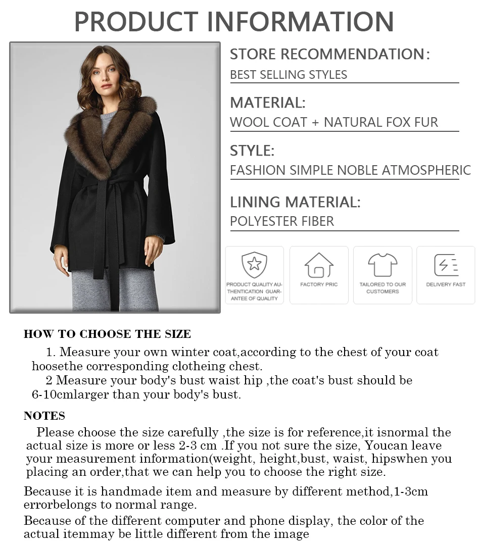 Woolen Coat With Real Fox Fur Collar Women Clothes 2024 Luxury New Winter BLack Wool Coat Natural Fur Jacket