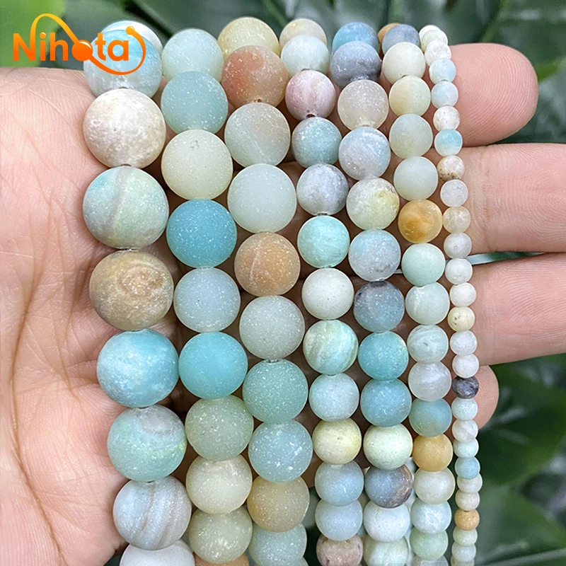 Natural Round Frost Matte Mixed Color Amazonite Beads Charm Bracelet Rings Ear Studs 15