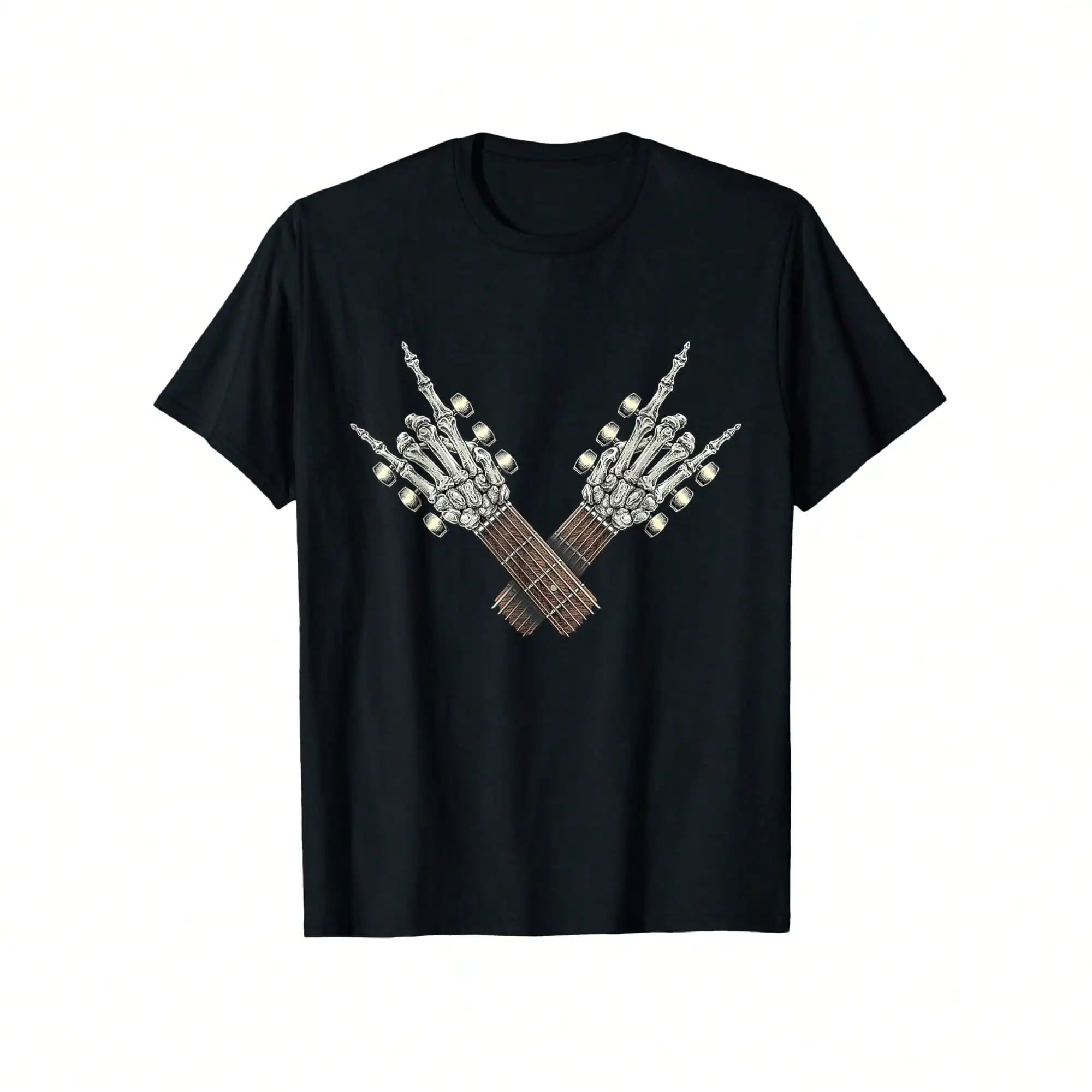 

Rock On Guitar Neck Rock & Roll Halloween Skeleton Hand 2 T-Shirt, 100% Cotton, Birthday, Valentine's Day, New Year Gift, Suitab