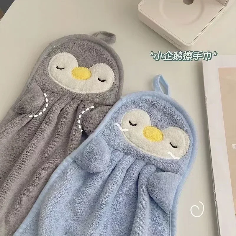 Baby Hand Towel Can Hang Absorbent Towel Cute Penguin Skin-friendly and Soft for Children Towels Coral Velvet Hand Towels