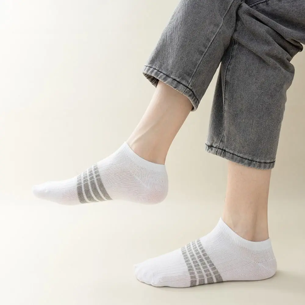 10Pairs Patchwork Ankle Thin Socks Cotton Anti-slip Striped Invisible Socks Hosiery Breathable Men's Tube Socks Summer