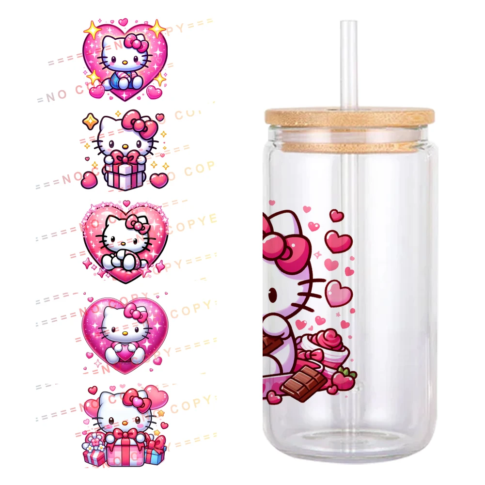 Hello Kitty Sanrio Cartoon Design UV DTF Printed Wrap Sticker for Cup Glass Can Waterproof Small Size 11x11cm