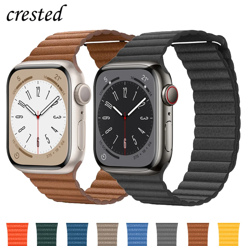 Leather Loop For Apple watch band 45mm 44mm 40mm 41mm 49mm 42mm 38mm Magnetic bracelet iwatch series 7 3 4 5 se 6 8 Ultra Strap