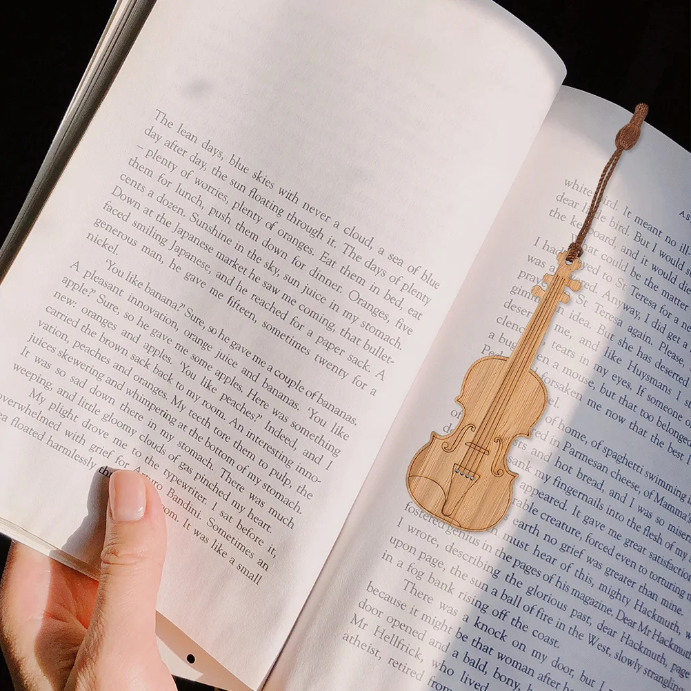 3개 세트 대나무 바이올린 모양 책갈피 가벼운 책 페이지 마커 독자들을 위한 창의적인 선물 대나무 책갈피