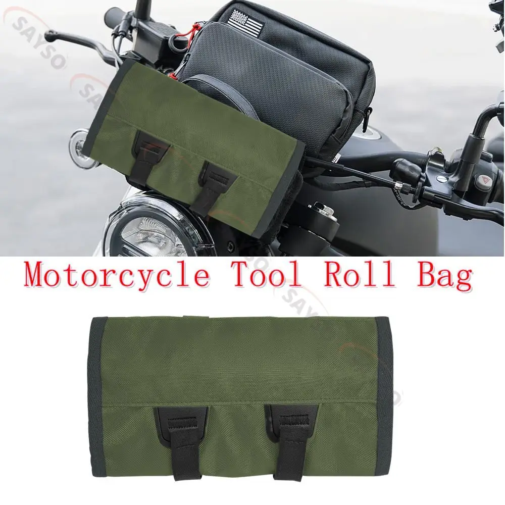 

Green Motorcycle Tool Roll Bag Wrench Roll Up Tool Kit Organizer Pouch Wrap Faux Leather Portable Gifts for Men