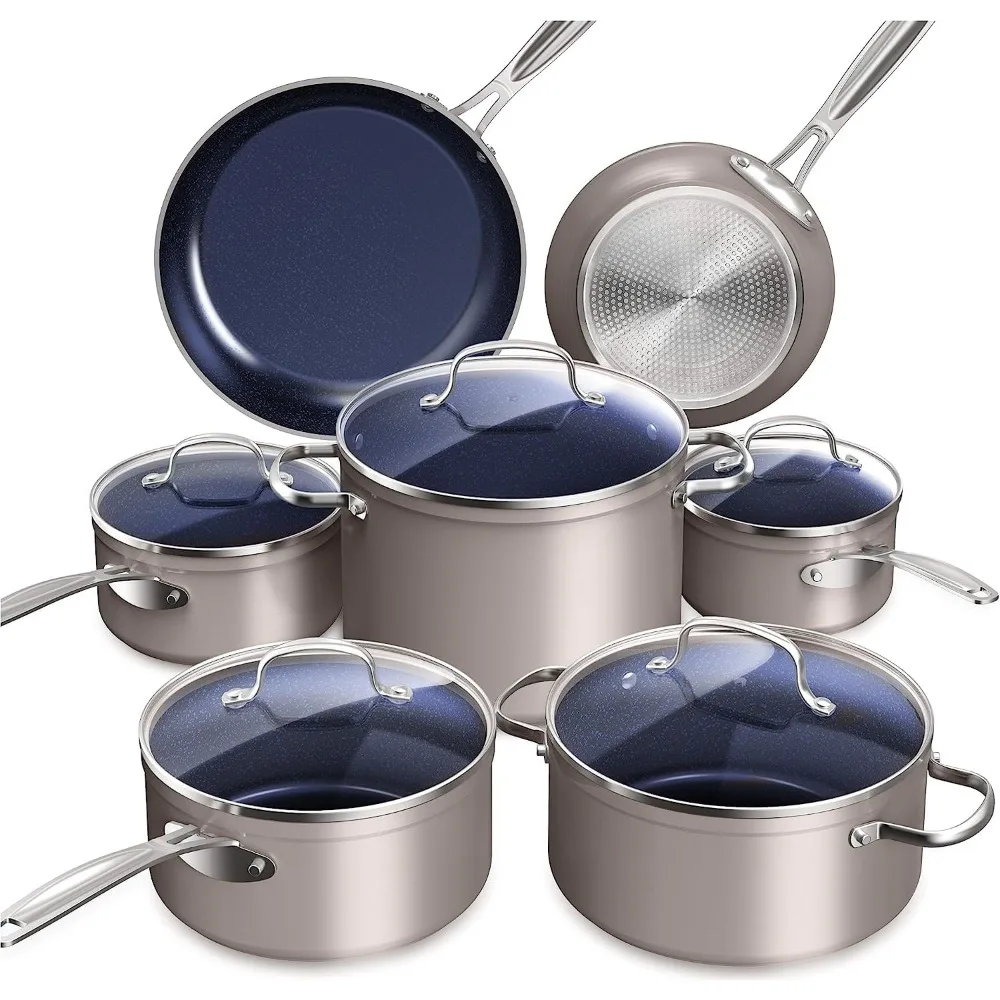 

Healthy Duralon Blue Ceramic Nonstick Cookware Set, Diamond Infused Scratch-Resistant, PFAS Free, Dishwasher & Oven Safe
