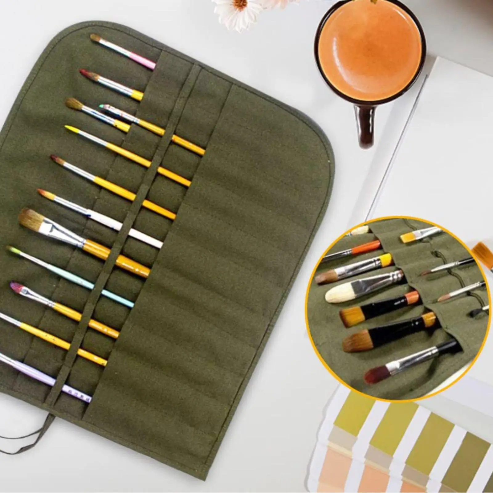 22 Slot Brush Pouch Washable Material Roll-up Paintbrush Holder Wear-Resistant
