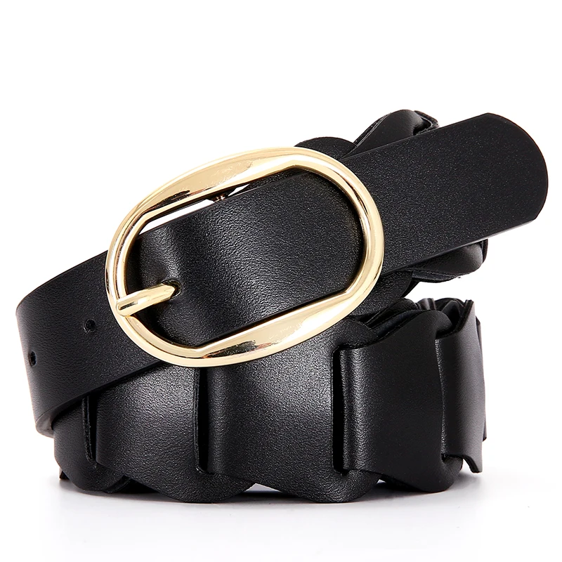 Newest Women's Luxury Brand Pu Leather Braided Belts Gold Buckle Designer Jeans Female Fashion Dress Black Belt Dropshipping