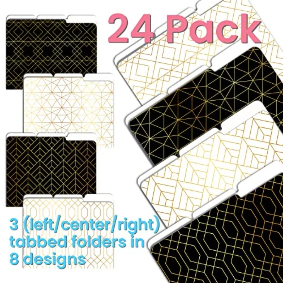 Mejore su espacio de trabajo con elegantes carpetas de archivos decorativas: paquete de 24 tamaños de letras 9,5 x 11,5 Stock pesado 1/3 pestañas cortadas 8 Un