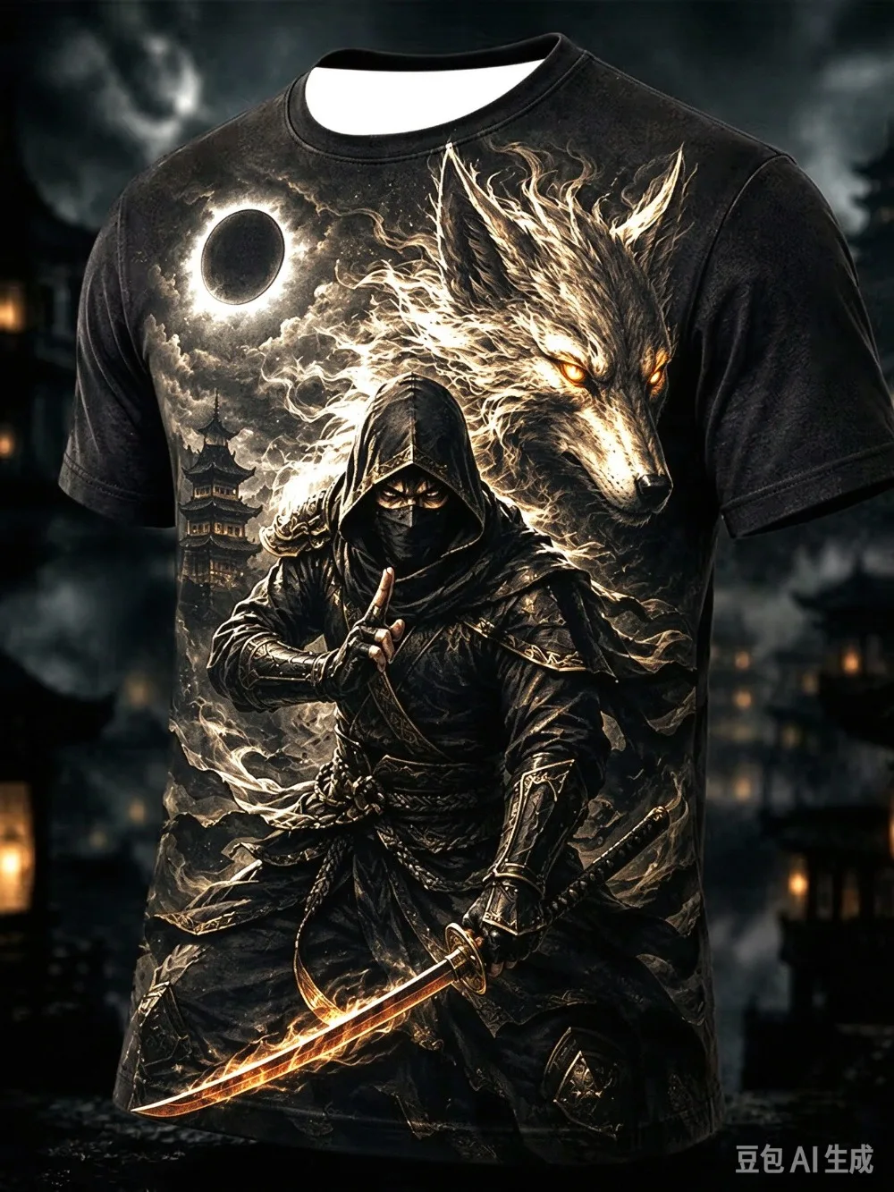 Fashion Dark Ninja Spirit Wolf 3D Printed Sports Quick-drying Breathable Men T-Shirt Outdoor Street Casual Parent-Child Clothing