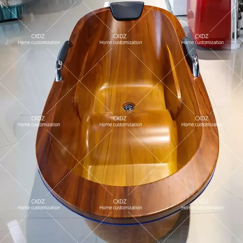 1.7m Imitation Wood Acrylic Bathtub Independent Integrated Bath Tub for Beauty Salon Spa Club