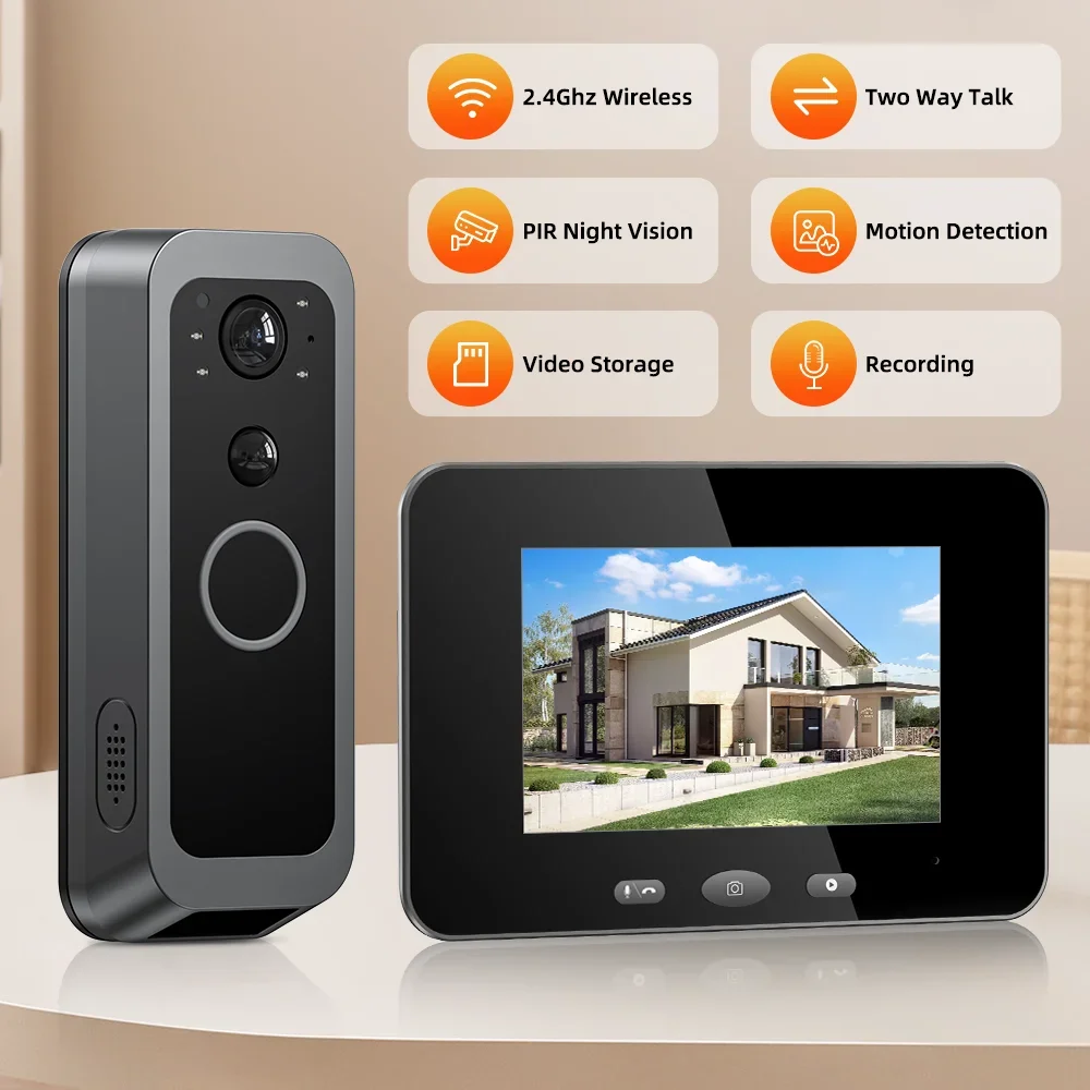 Digital Peephole Doorbell Eye Viewer PIR Motion Detection Wireless / Wifi Video Doorbell Two Way Talk Intercom Ring Bell Camera