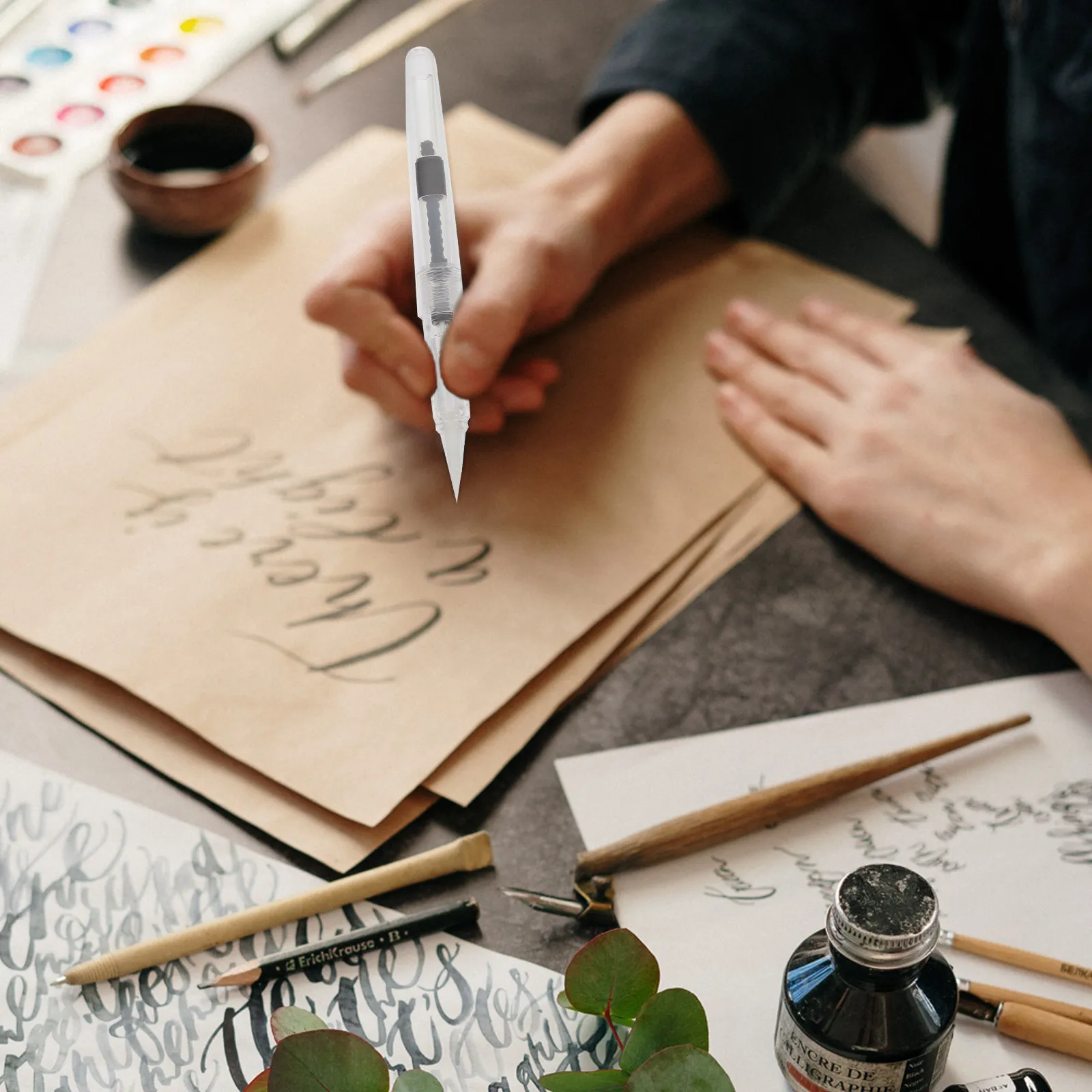 

4Pcs Steel Pen Style Calligraphy Pens Refillable Watercolor Brush Pens for Painting Drawing Writing School Supplies