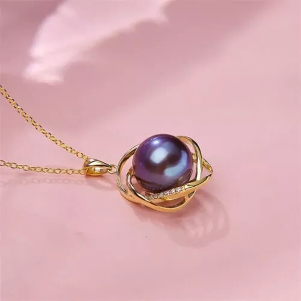 AAAA 9-10mm Natural Deep Purple South Sea Round Pearl Pendant 18 inch Pearl Necklace  12-13mm  11-10mm   11-12mm