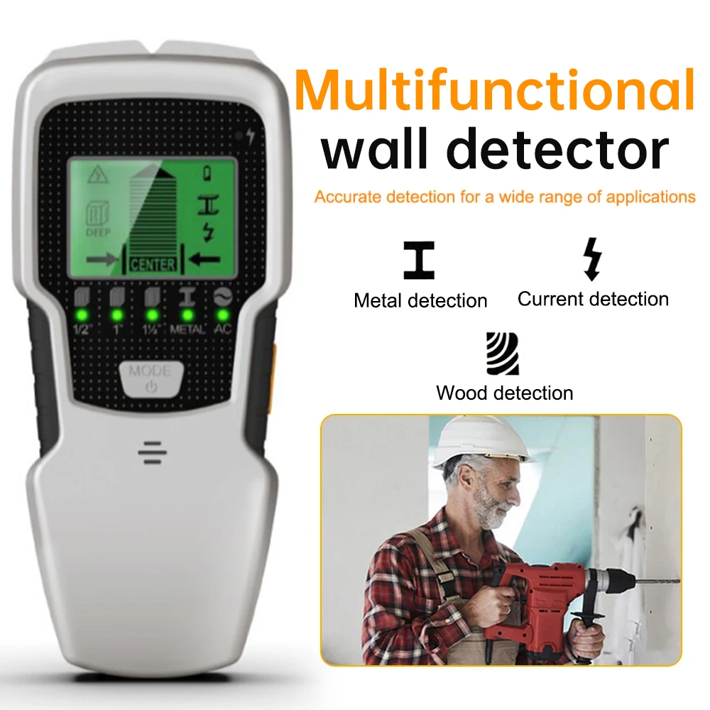 5 in 1 Metal Detector Wall Scanner with Newly Designed Positioning Hole for AC Live Cable Wires  Depth Metal Wood Stud Find Wall