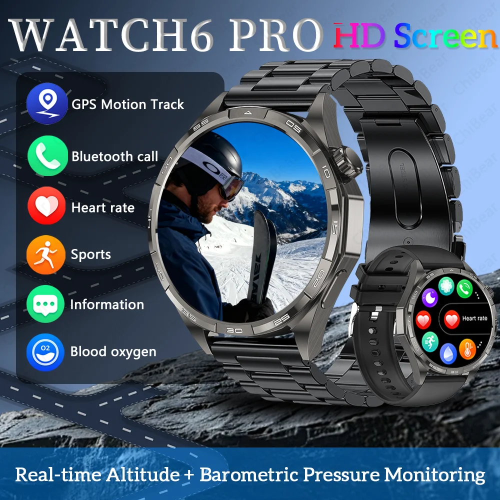 

2025 NEW GPS Smart Watch Men Women AMOLED Heart rate HD Screen Sports Mode Bluetooth Call IP68 Waterproof Watch 6 Pro Smartwatch