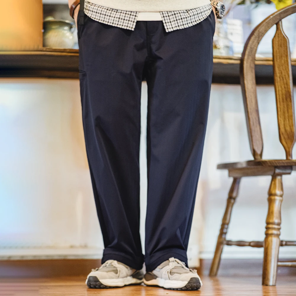 Maden Cleanfit Straight Herringbone Easypants Tapered Solid Color Elastic Waistband Casual Pants Pocket Design Men's Trousers